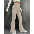 thumbnail image 2 of Nituyy Women High Waist Flared Pants Casual Solid Color Ribbed Bell Bottoms Elastic Bootcut Trousers Streetwear, 2 of 4