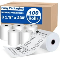 (100 Rolls) 3 1/8 x 230 Thermal Paper Rolls, BPA Free Thermal Receipt Paper Rolls, Fits All POS Cash Registers Thermal Paper Receipt Roll Pony Packaging