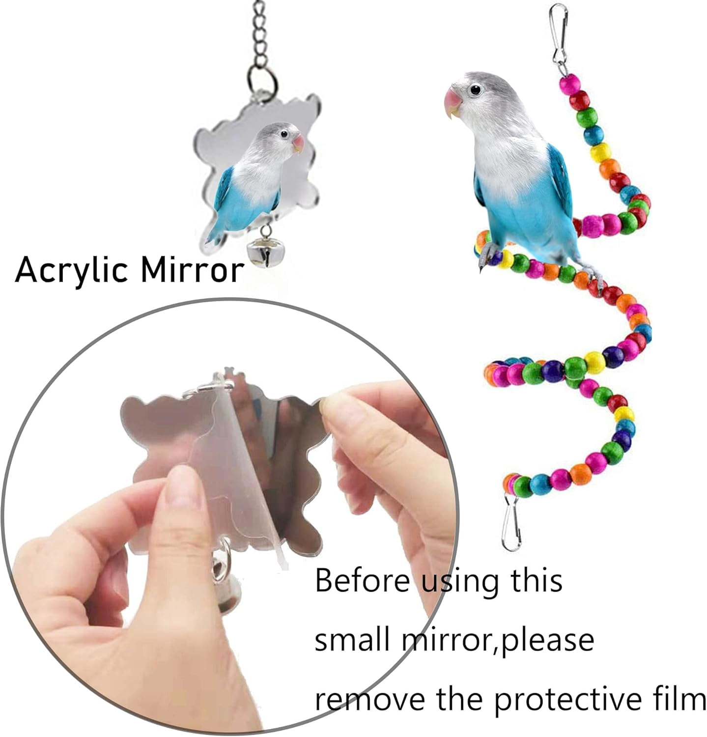Bird Parakeet Cockatiel Toys, Parrots Cage Hammock Swing Climbing Ladders Wooden Perch Chewing Toy