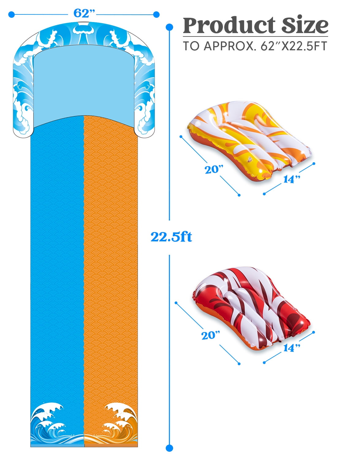 Joyfy 22.5ft Water Slides and 2 Bodyboards, Lawn Backyard Waterslides Water Toy with Build Sprinkler for Kids Outdoor Water Fun