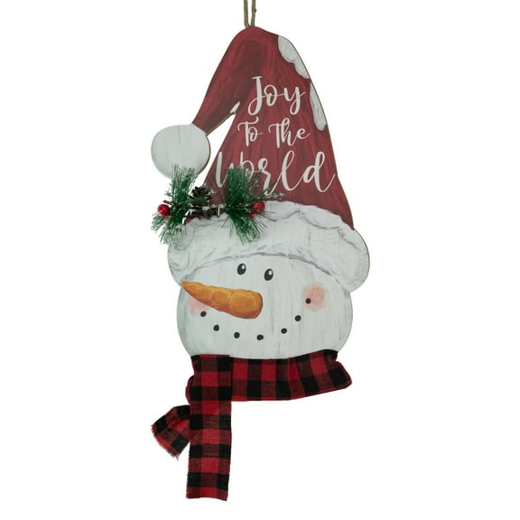 Northlight 16.5" Joy to the World Snowman in Santa Hat Christmas Wall Decoration