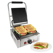 ALDKitchen Panini Press | Sandwich Maker Machine | Cast-Iron Plates | Adjustable Control | Nonstick Surface 9"x9" | 110V (ribbed)