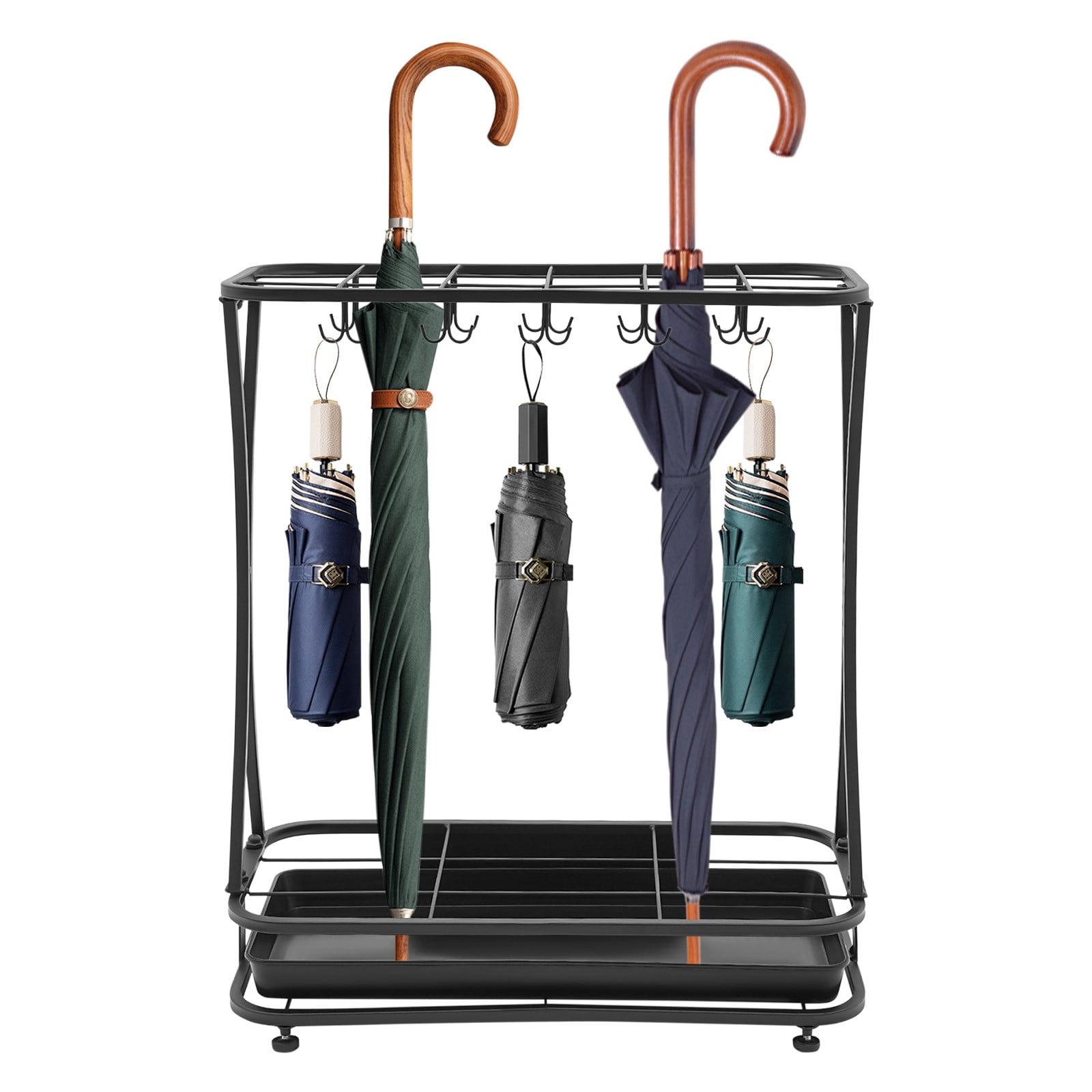 ToppiJoy Freestanding Umbrella Holder with Removable Drip Tray, Umbrella Stand Indoor, Umbrella Holder for Entryway Home Office, 18 Slots 20 Hooks Black