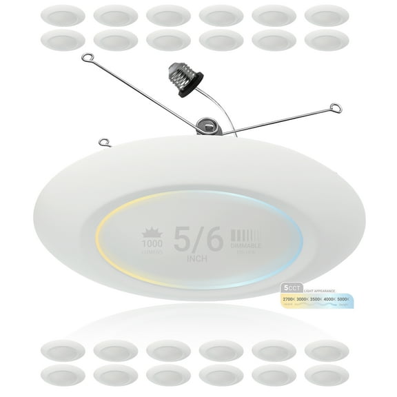 NuWatt 5/6 in. 5CCT Selectable Remodel 15W Retrofit Disk Light E26 Base LED Recessed Light 24PK