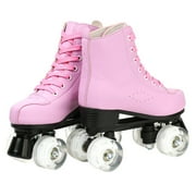 EONROACOO Pink Roller Skates for Women, Adult Light up Quad Skates(Women 7/Men 5.5)
