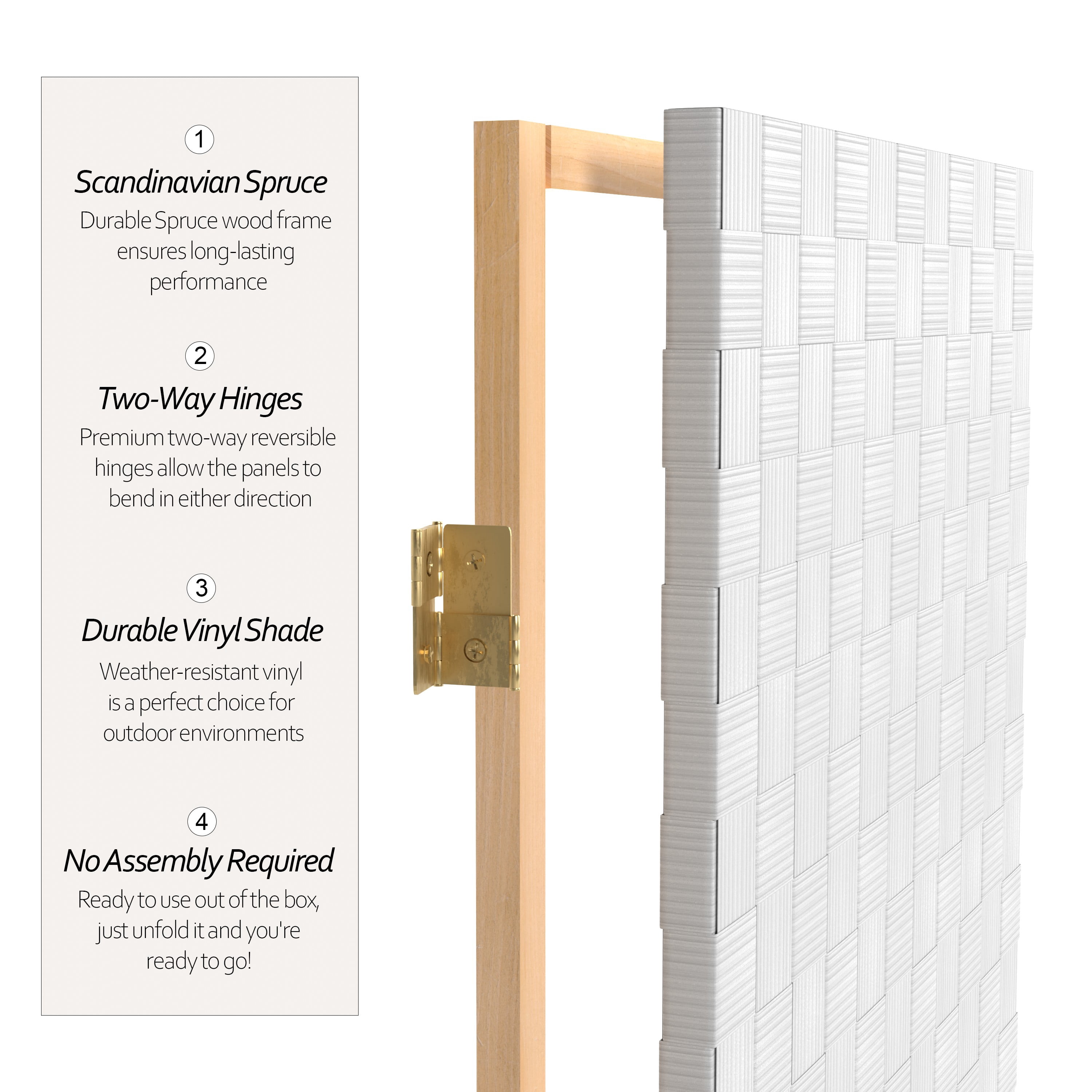 Red Lantern 6 ft. Tall Woven Fiber Outdoor All Weather Room Divider - 6 Panel - White