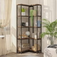 thumbnail image 4 of Corner Bookshelf, 5 Tier Industrial Style Design Corner Shelf with Metal Frame and Open Shelves for Living Room, Bedroom, Study, Flamed Color, 4 of 9