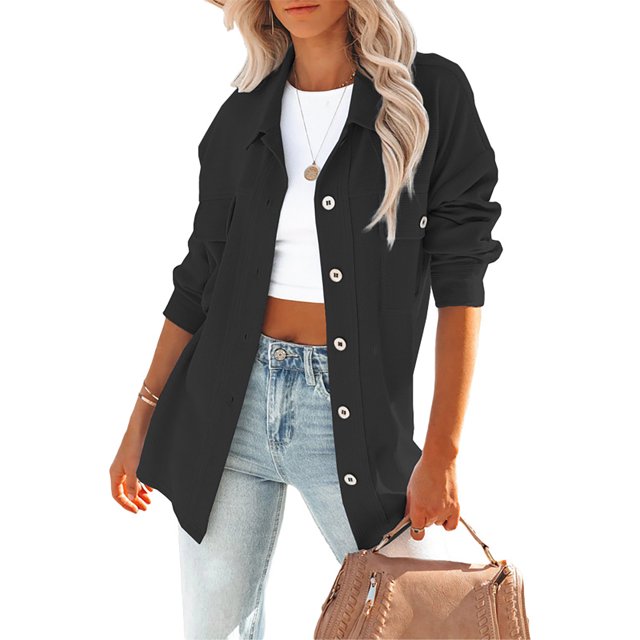 Blusa De Mujer, Camisa De Manga Larga De Color Puro Con Bolsillos Laterales Superiores Para El Hogar ANGGREK Otros
