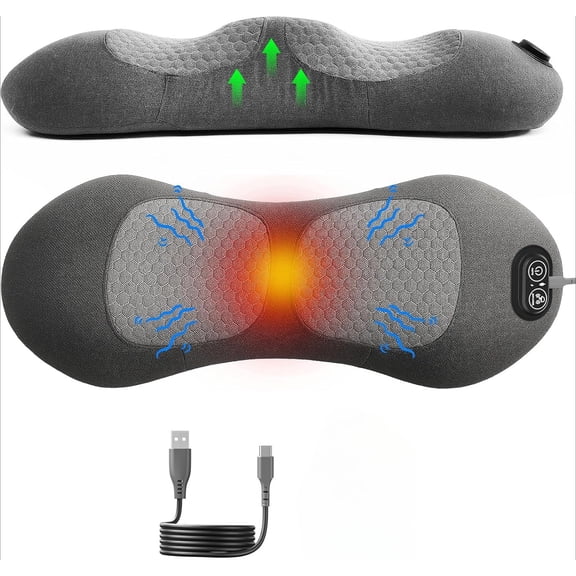 3 in 1 Electric Lumbar Support Pillow, Back Massager with  Traction Lifting and Vibration Massage and Heat Compress for Deep Tissue Pain Relief