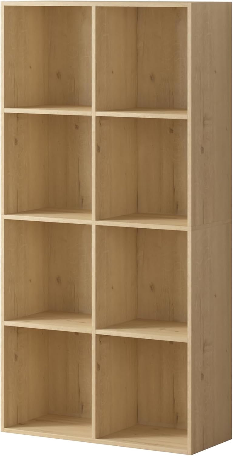 Jpiziso 8 Cube Storage Organizer 47.81" x 9.45" x 24.09" Bookcases with Closed Back for Home Office, Living Room, Bed Room White Oak