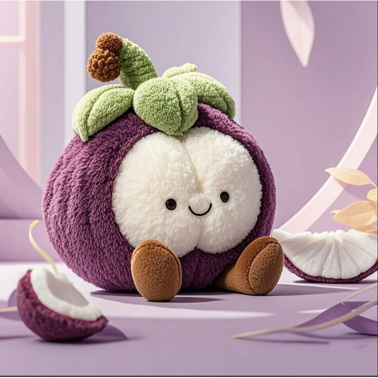 Adorable Mangosteen Plush Toy Soft Stuffed Fruit Doll for Kids