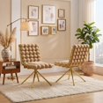 thumbnail image 2 of Set of 2 Velvet Dining Chairs with Unique Ball-Chain Bubble Backrest and Gold Metal Legs, Brown, 2 of 10