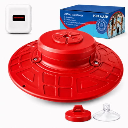 Pool Alarm for Inground and Above Ground Pools, Safety Alarm with Remote Receiver, 110dB Loud Alert & Adjustable Sensitivity, IP68 Waterproof Pool Safety Device for Kids & Pets (Red)