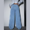 thumbnail image 4 of Qulqfy Women Wide Leg Jeans High Waist Baggy Blue Bow Jeans Denim Women's Casual Pants L, 4 of 6