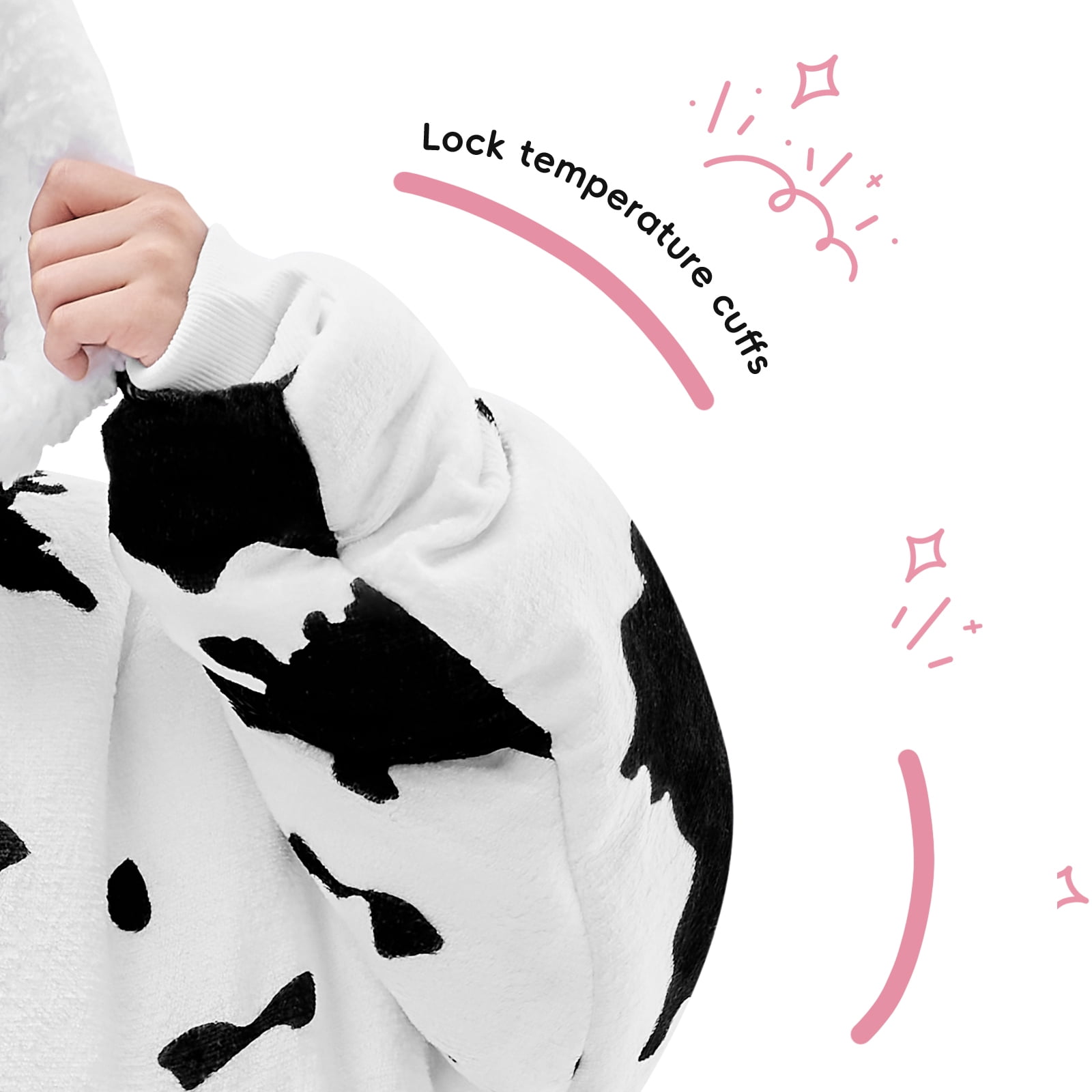 PMONPA Wearable Blanket Hoodie for Kids, Soft Double Layer Sherpa Fleece Sweatshirt,Teen Gifts for Kids, Youth, Boys, Girls, One Size, Cow