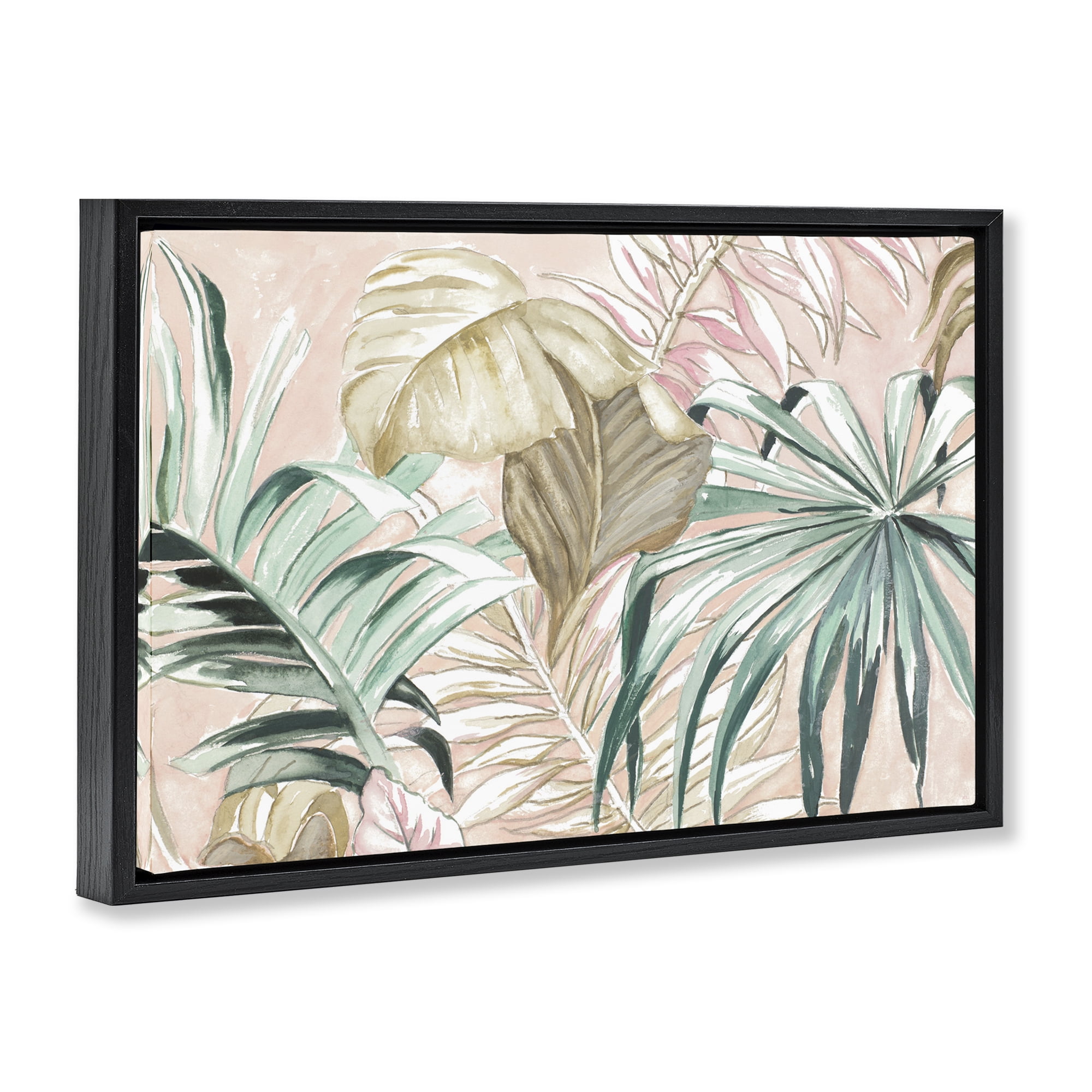 Stupell Industries Soft Tropical Leaves Botanical & Floral Painting Black Floater Framed Art Print Wall Art, 25 x 17