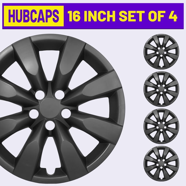 4PCS/Set,16" Steel Hubcaps Compatible with 2014 2015 2016 Toyota Corolla,Snap-on Installation with Retention Rings,Black Matte