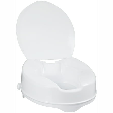 AquaSense Raised Toilet Seat with Lid, White, 4" Height, for Standard Non-Elongated Toilets, weight up to 300 lbs
