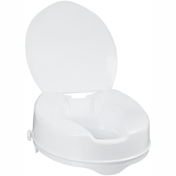 AquaSense Raised Toilet Seat with Lid, White, 4" Height, for Standard Non-Elongated Toilets, weight up to 300 lbs