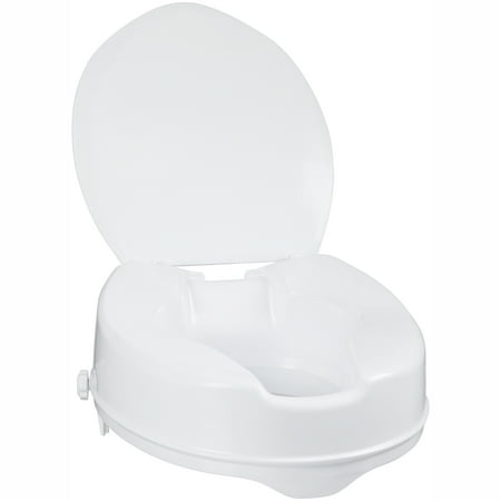 AquaSense Raised Toilet Seat with Lid, White, 4" Height, for Standard Non-Elongated Toilets, weight up to 300 lbs