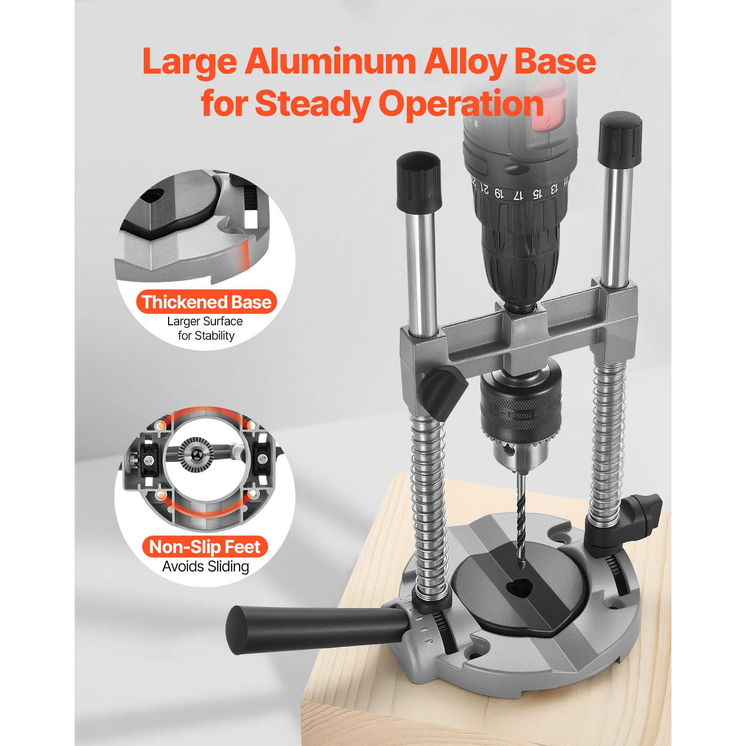 KFFKFF Portable Drill Guide, Multi-Angle Precision Drilling Jig Attachment, Aluminum Alloy, Large Handle, Mounting Holes