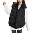 thumbnail image 3 of MELDVDIB Womens Full-Zip Quilted Puffer Vest Coat Solid Color Hooded Jacket Warm Padded Sleeveless Lounge Outwear Tops with Zipper Pocket, 3 of 6