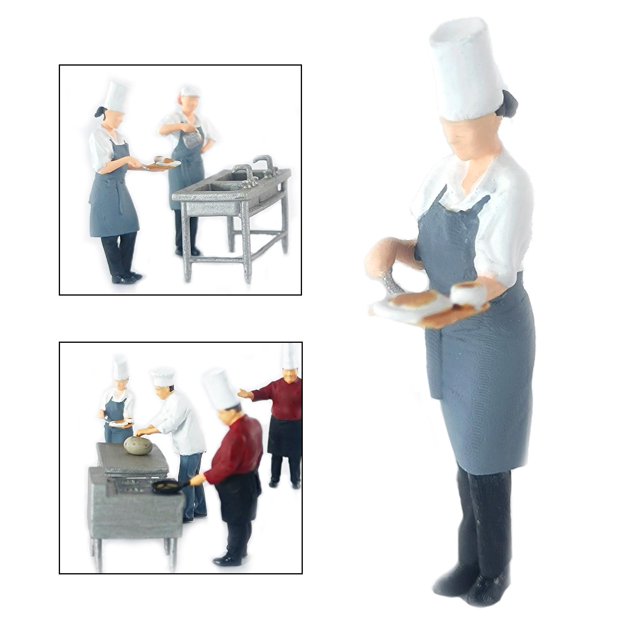 1/64 resina gente paisaje ferroviario modelo en miniatura de tren Diorama juguete casa de accesorio de decoración Chef Grey CUTICAT Figuras de muñecas en miniatura