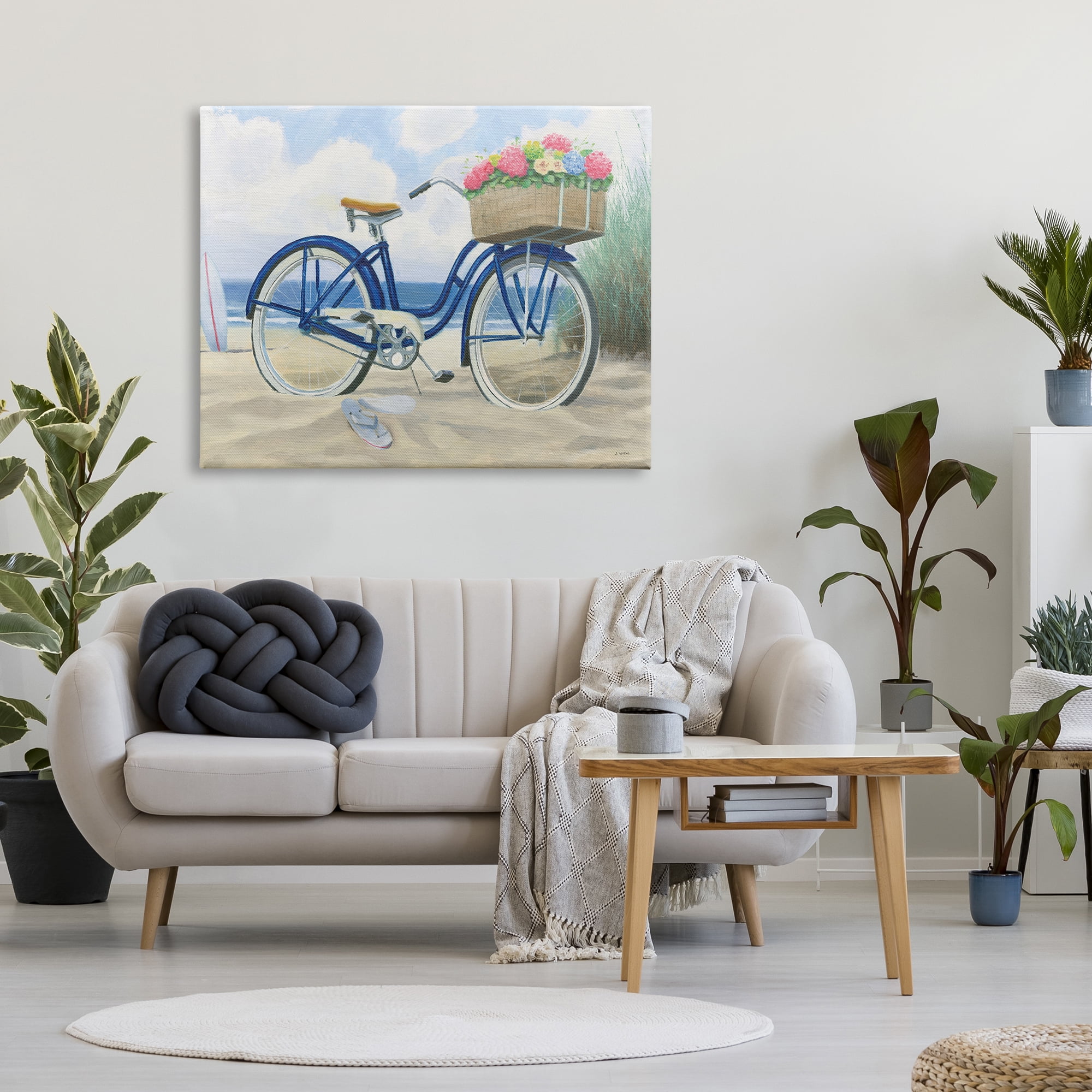 Stupell Industries Bike with Flower Basket Beach Blue Nautical Painting Canvas Wall Art Design by James Wiens, 36" x 48"