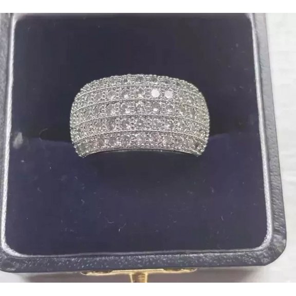 2.00Ct Round Cut Simulated Diamond Cluster Men's Wedding Band Ring 14K White Gold Plated 925 Silver For Him