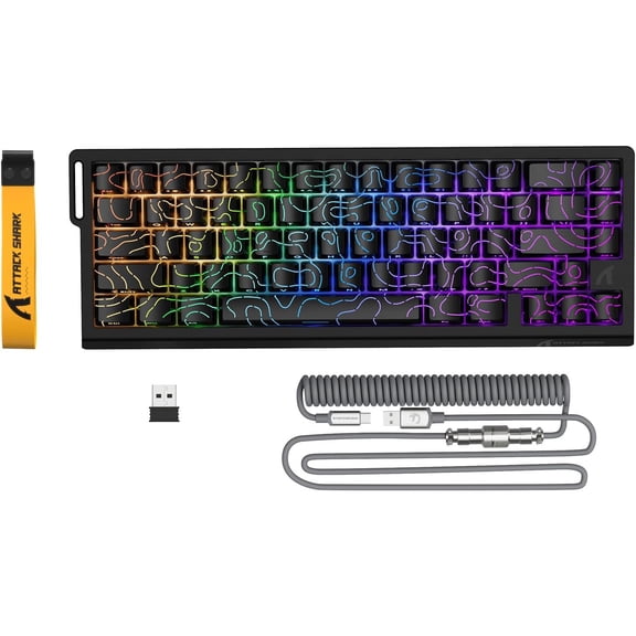 ATTACK SHARK X68PRO HE Rapid Trigger Gaming Keyboard with Coiled Cable - 8KHz Polling Rate, Actuation Point Adjustable, Magnetic Switches, PBT Keycaps, RGB Backlight for PC/Mac