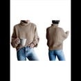 thumbnail image 3 of Suéter de Larga con Cuello Alto y Mangas Abullonadas para Mujer, de Color Liso, para Invierno y Otoño Caqui S, 3 of 7