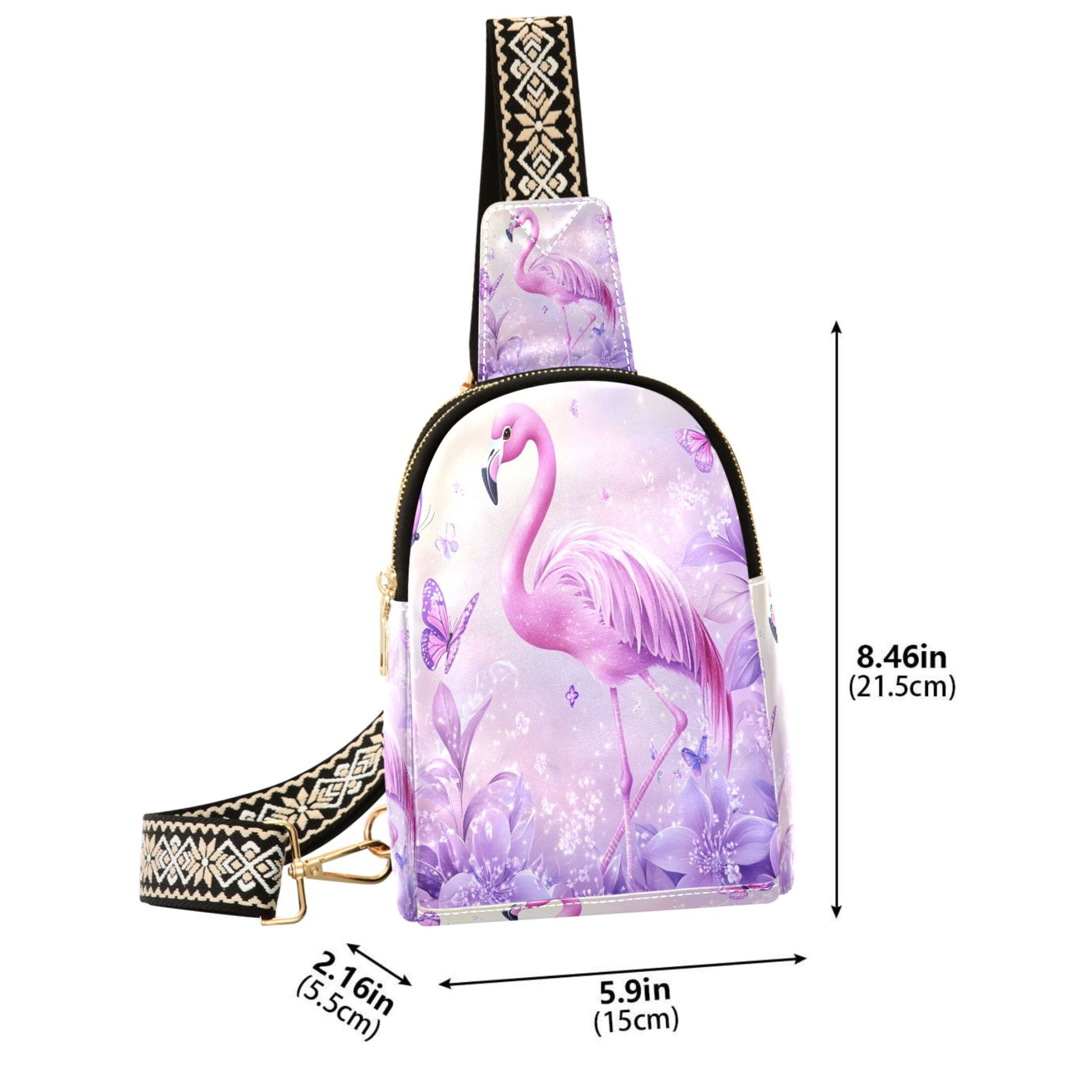 ALAZA Butterfly Glitter Flamingo Sling Bag for Women Men Waterproof Crossbody Chest Bags