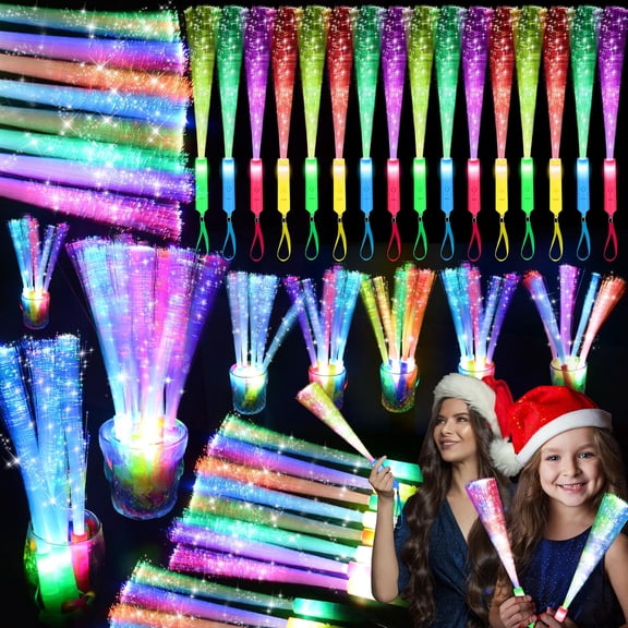 YUNOVA 12 Pack LED Fiber Optic Glow Sticks, Light Wands with 3 Flash Modes, 7 Colors, Glow in the Dark Party Supplies for Weddings, Birthdays, Events, Party Favors for Kids & Adults
