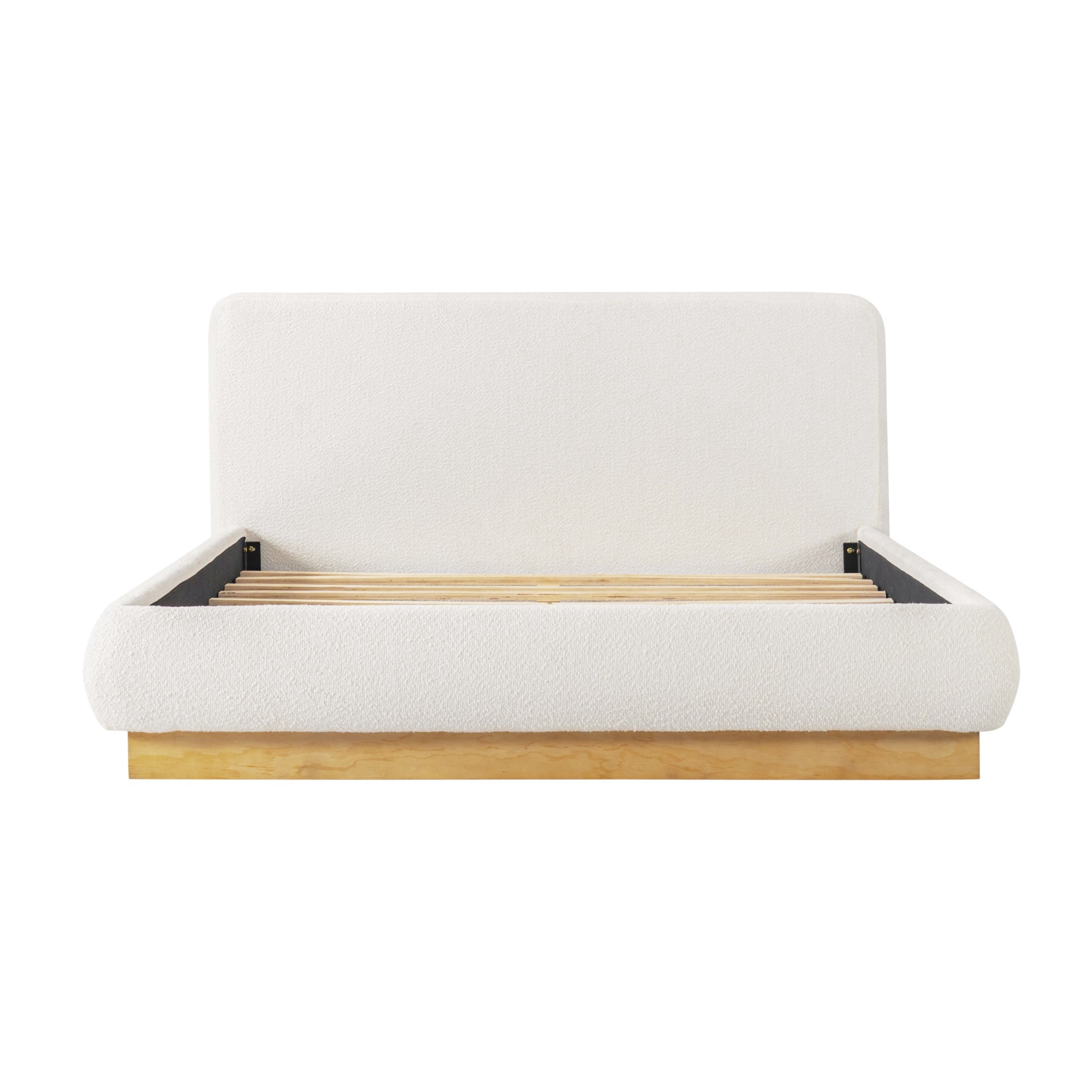 Christopher Knight Home Queen Boucle Upholstered Platform Bed Frame with Headboard, Natural+White
