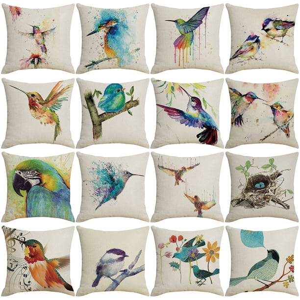 Yesbay Hummingbird Flower Linen Throw Pillow Case Cushion Cover Sofa