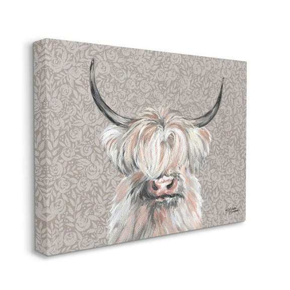 Stupell Industries Grumpy White Buffalo on Floral Print Farm Animal Canvas Wall Art Design by Michele Norman, 30" x 40"