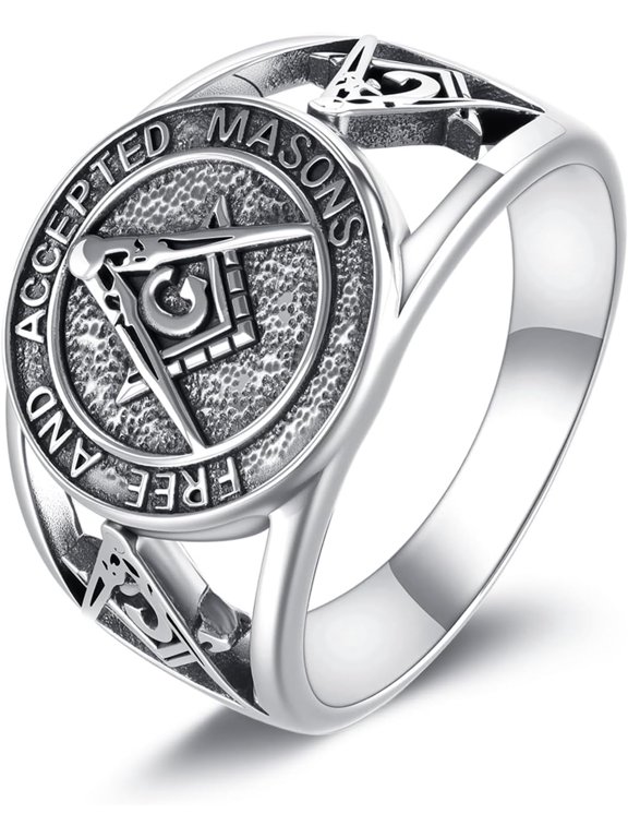 Masonic Ring 925 Sterling Silver Free and Accepted Masons Ring Freemason Compass Symbol Jewelry Gifts for Men Women