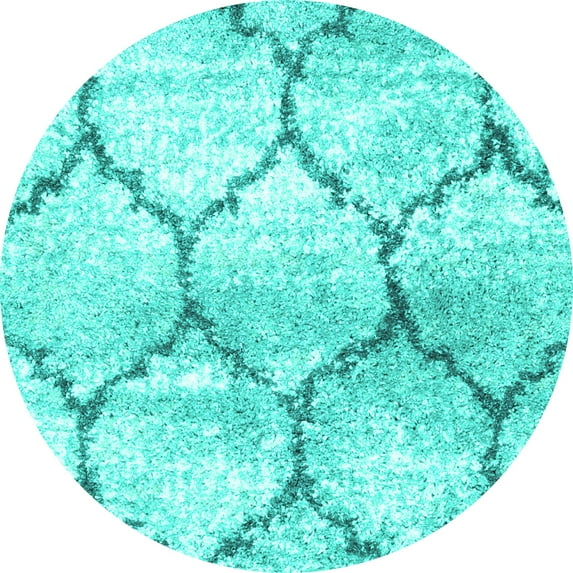 Ahgly Company Machine Washable Indoor Round Abstract Turquoise Blue Contemporary Area Rugs, 6' Round