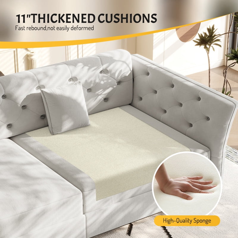 Queen Size Pull Out Sofa Bed, 74.4" 3-in-1 Convertible Chesterfield Sleeper Couch, Oversized Velvet Flower Button Tufted Loveseat Sofa for Living Room Apartment