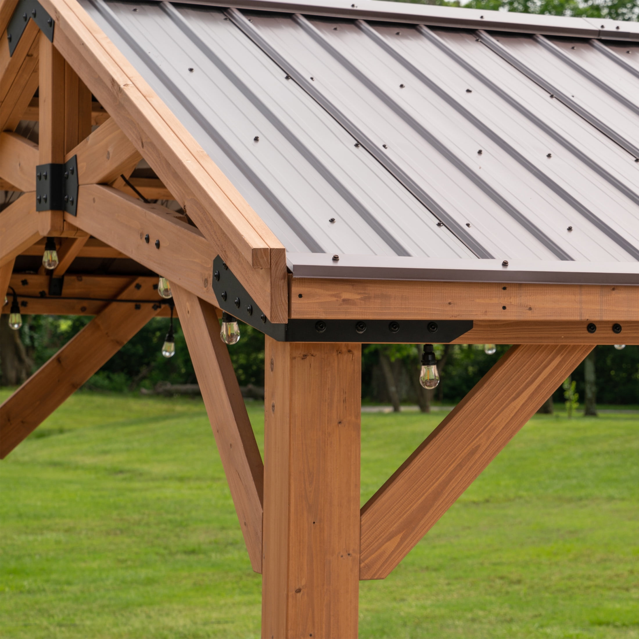 Backyard Discovery Norwood 12' x 10' Cedar Wood Gazebo, Galvanized Steel Roof, PowerPort