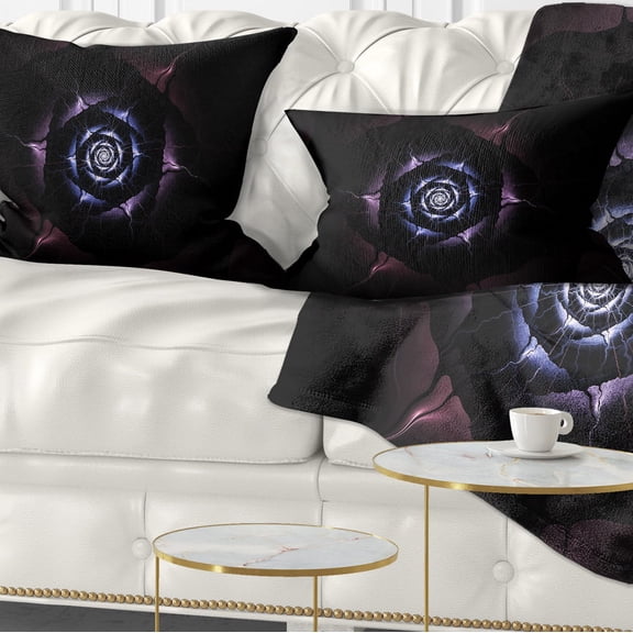 Designart Blue Fractal Flower with Purple Flame - Floral Throw Pillow - 12x20