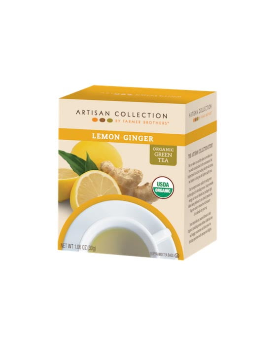 Farmer Brothers Organic Artisan Lemon Ginger Green Tea Bags, 15 Ct