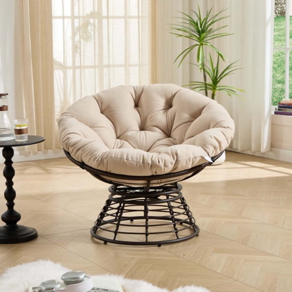 Modern Round Swivel Saucer Chair, Cozy Corduroy Accent Chair for Living Room Office Bedroom, Lounge Chair with Stable Metal Wire Base