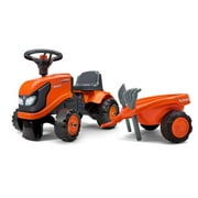 Falk FA260C Kubota Ride-On & Push-Along Tractor with Trailer & Tools for 1 Year Kids, Orange