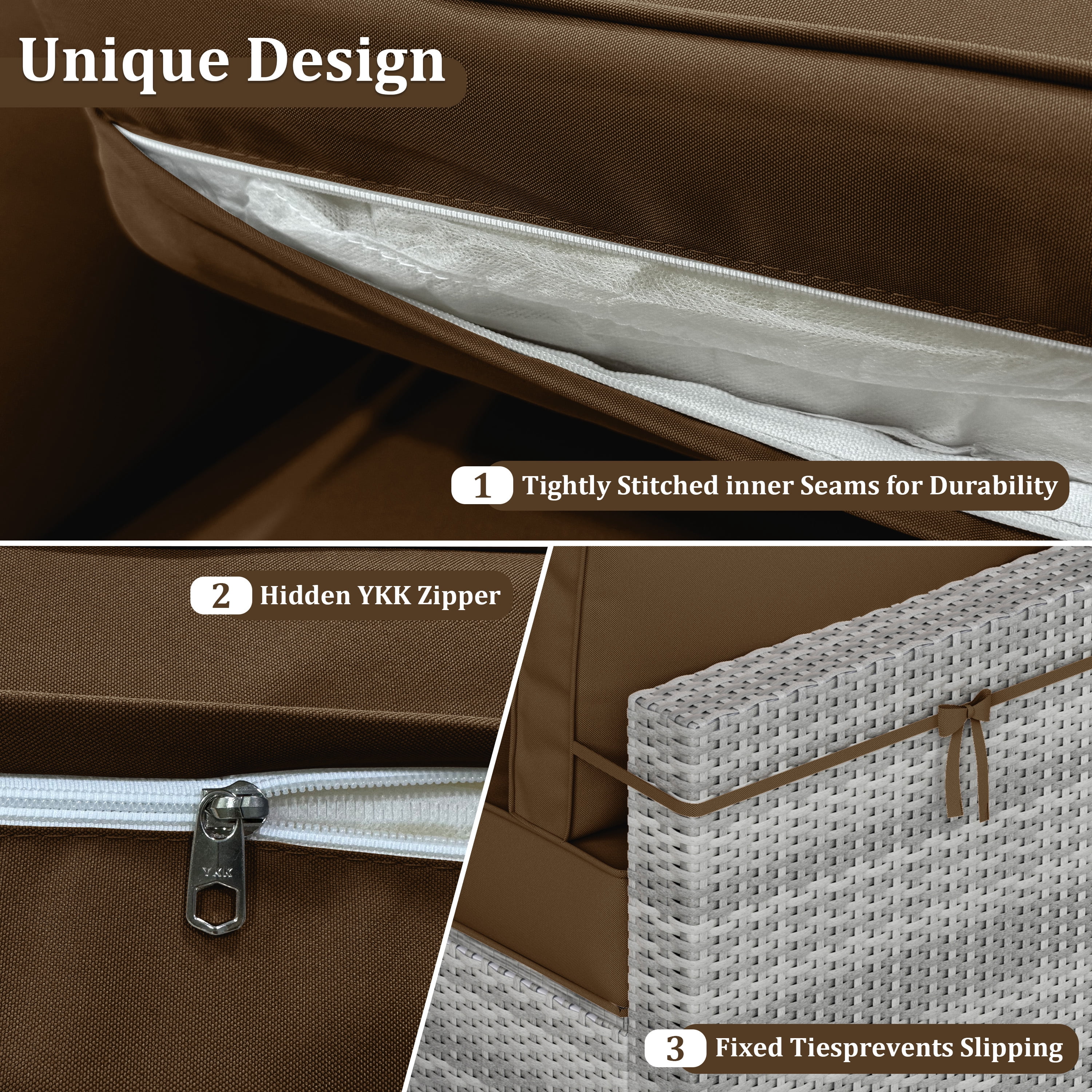 Pakunoda 14 Pcs Patio Outdoor Cushion Covers Replacement Slipcovers with Zipper Non-Slip for Garden Furniture Sofa Chair 3 Size Protector, Cover Only, Chocolate