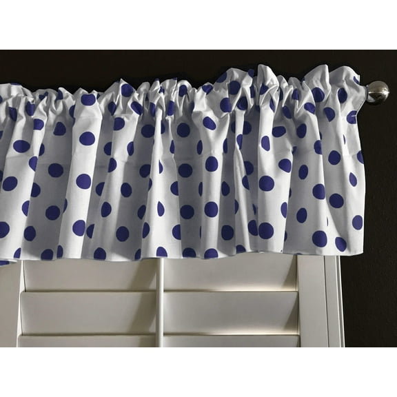 cotton polka dots window valance 58 wide navy on white