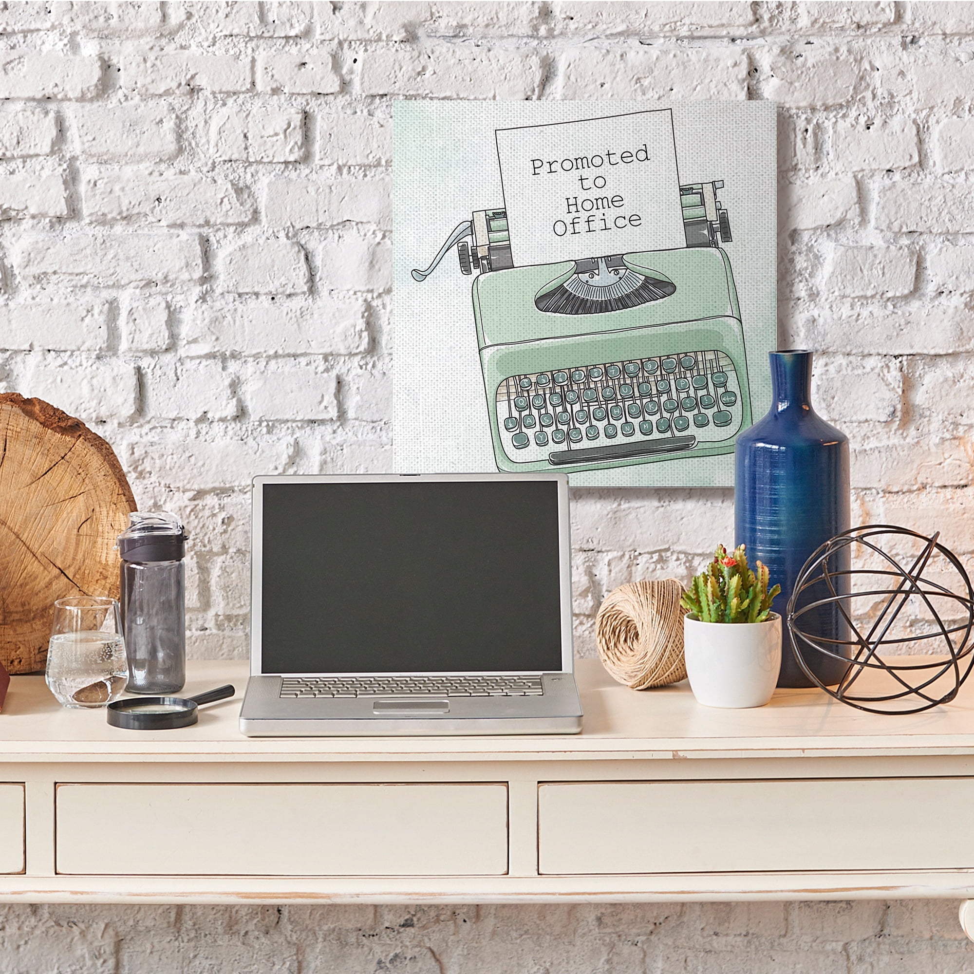 Stupell Industries Promoted to Home Quote Green Watercolor Typewriter,30 x 30,Designed by Kim Allen