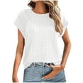 thumbnail image 2 of ECZHAW Womens Blouses Summer Casual Short Sleeve Tops Basic Textured Solid Color Round Neck T Shirts Blouse,, 2 of 6