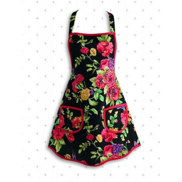 Design Imports 26345 Tablier Rose Sauvage sur Fond Noir