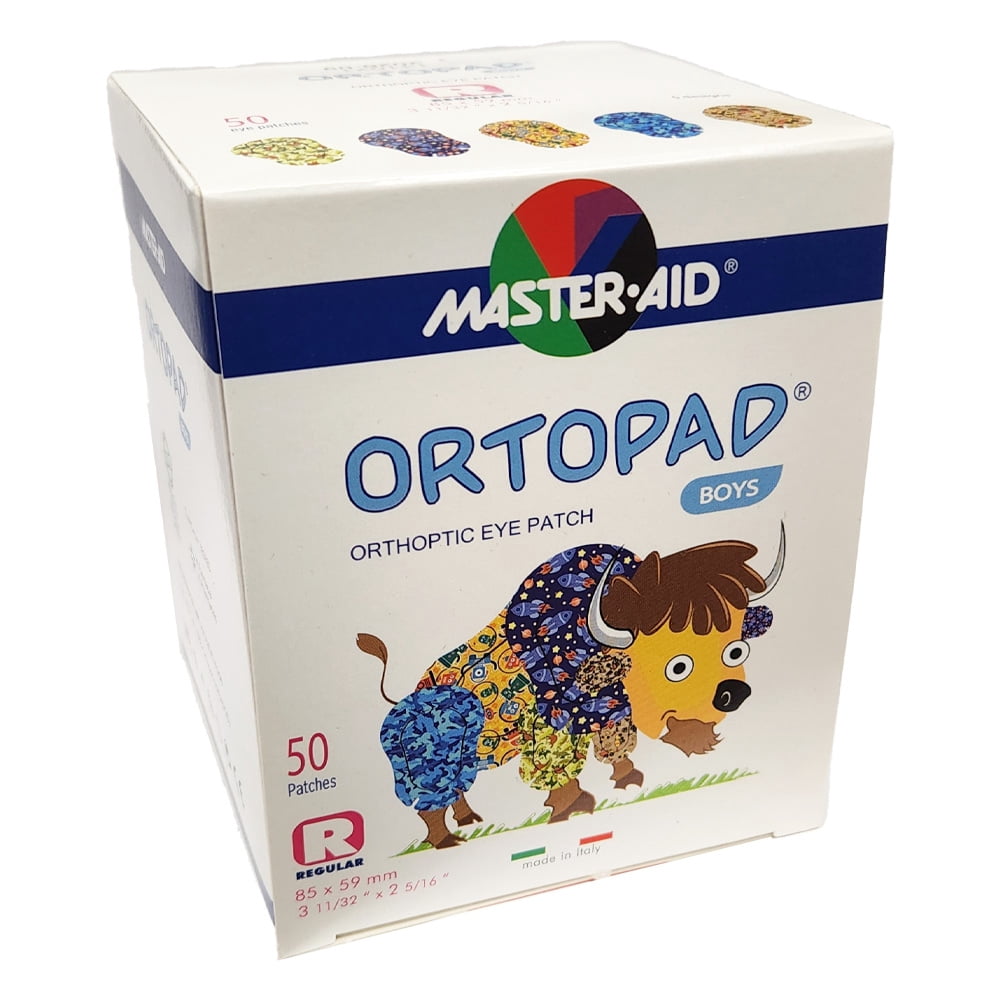 Ortopad Bamboo 100-Pack for Boys, Adhesive Eye Patches, Regular size, 2 Posters Included